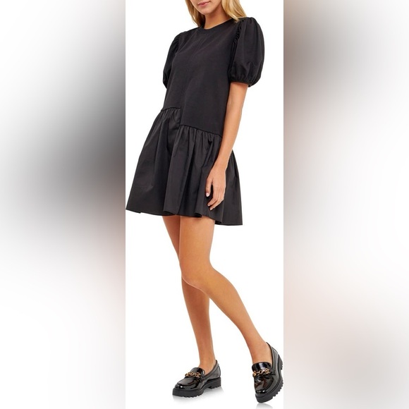 ENGLISH FACTORY Puff Shoulder Mixed Media Minidress - Picture 3 of 11